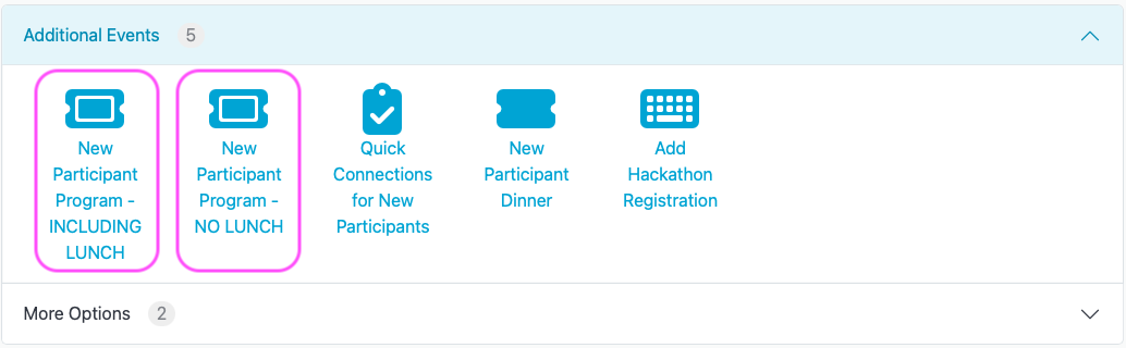 Screenshot of the IETF Meeting Registration system screenshot with New Participant Program options highlighted.